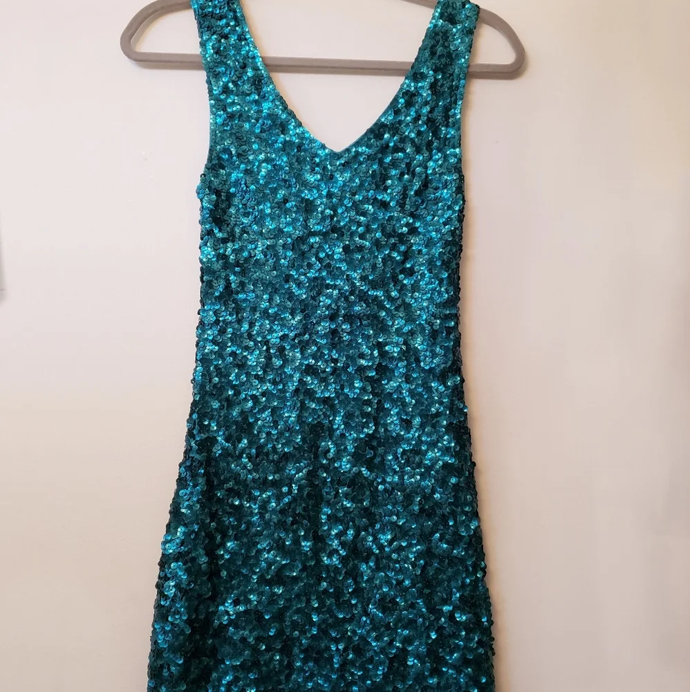 Turquoise/Blue Amber Blue Sequin Dress - Picture 1 of 4